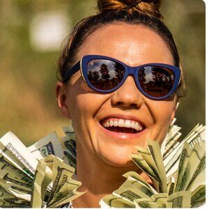 Goodr Sunglasses, Navy w/ gold accents, NEW in style Mind the Wage Gap Wedge